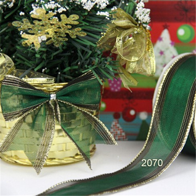 N2070 38MM Wired net metallic green ribbon for gift wrapping DIY